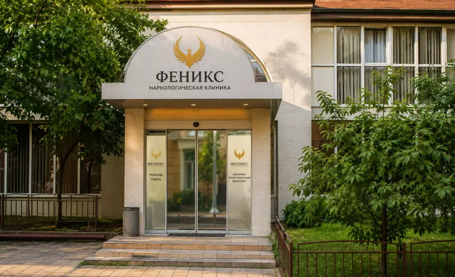 Вход в наркологическую клинику «Феникс» в Губахе